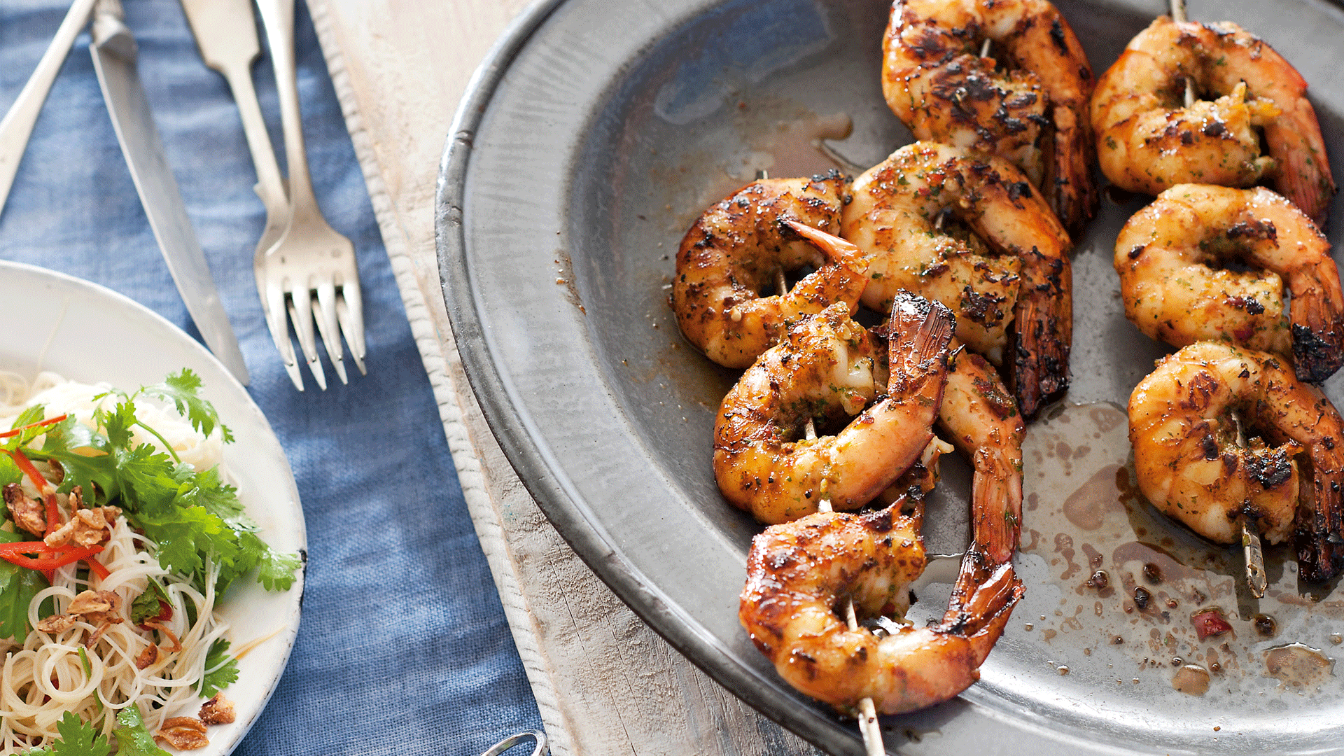 Barbecued Asian Prawns With Noodle Salad