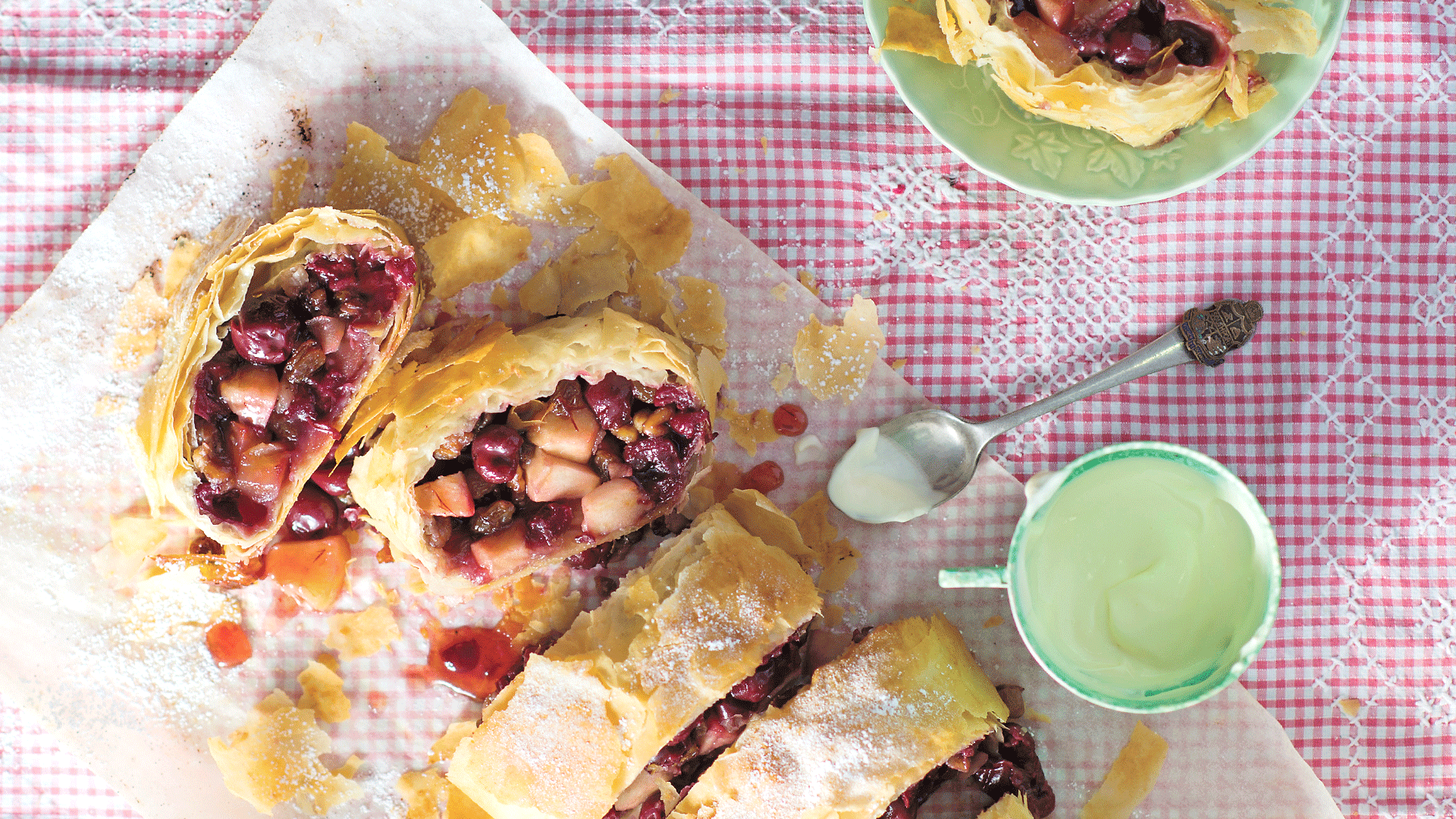 Cherry Strudel with Lemon Cream