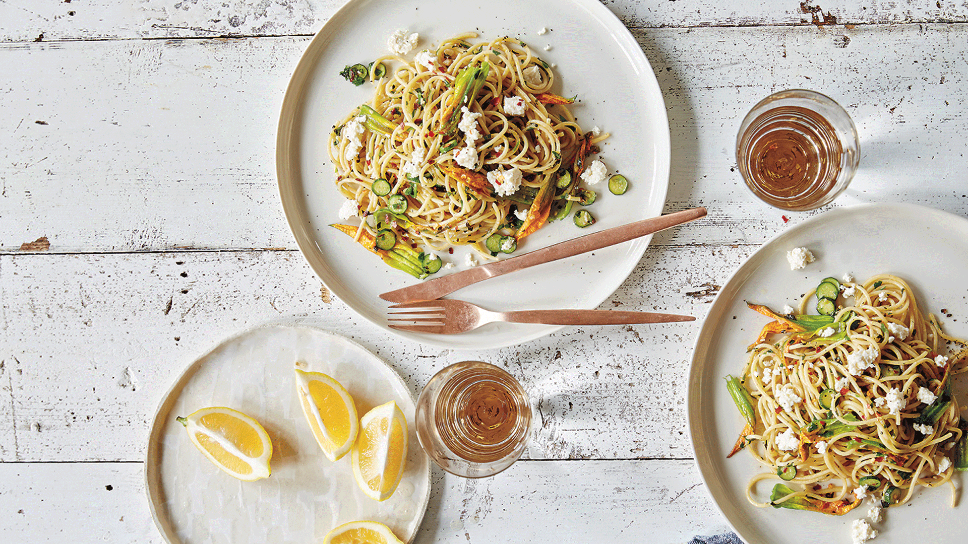 Spaghetti, Zucchini Flowers + Ricotta Pasta